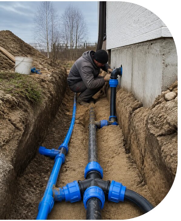 Монтаж наружного водопровода на участке под ключ в Карабулаке